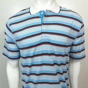 Cutter & Buck Mens Blue Striped Short Sleeve Collared Polo Shirt Size Medium